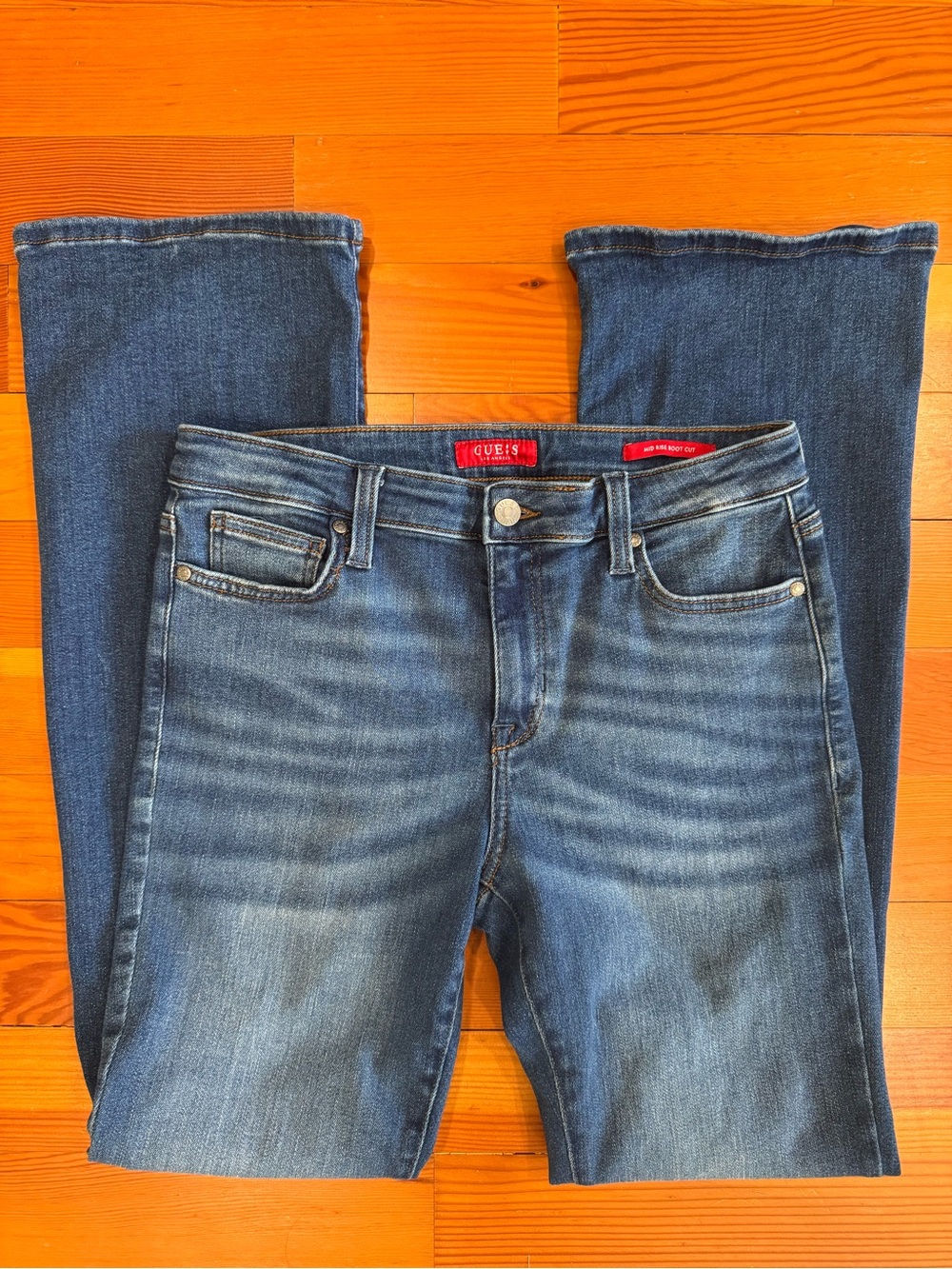 GUESS Mid Rise Bootcut Jeans Medium Wash Blue Denim